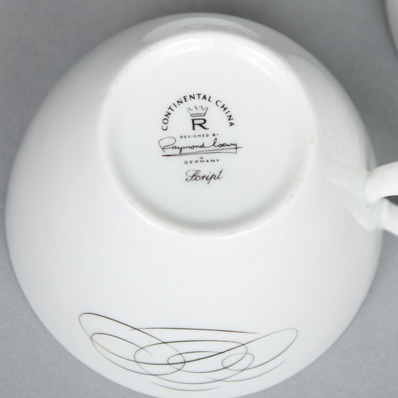 Image 1 of Raymond Loewy (1883-1986) set of 4 tea cups and saucers, Rosenthal Continental China, Script decor