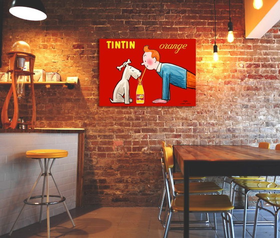 Image 1 of "Tintin Orange" Soda illustration by Savignac after Hergé - Poster 100 x 70 cm
