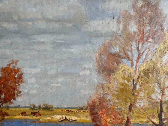 Image 1 of Original Vintage Oil Painting Nature Landscape By the River