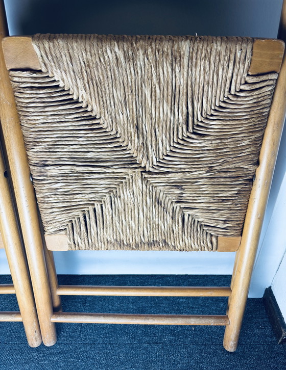 Image 1 of Set of 2 vintage wooden folding chairs with rattan seats – 1970s/1980s kg