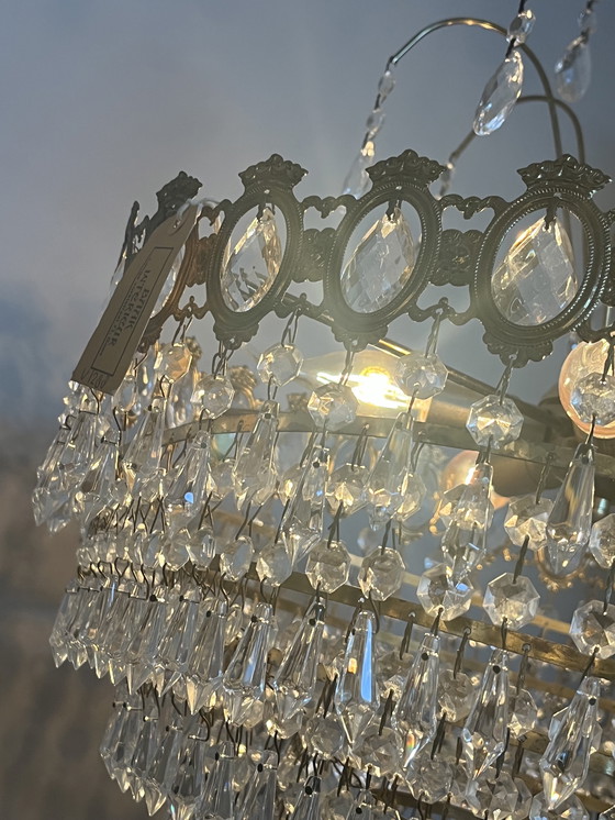 Image 1 of Xl vintage chandelier crystal pendants drops bronze frame