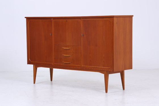 Image 1 of Vintage teak highboard 60s | Mid - Century sideboard drawer cabinet wood storage #07-42