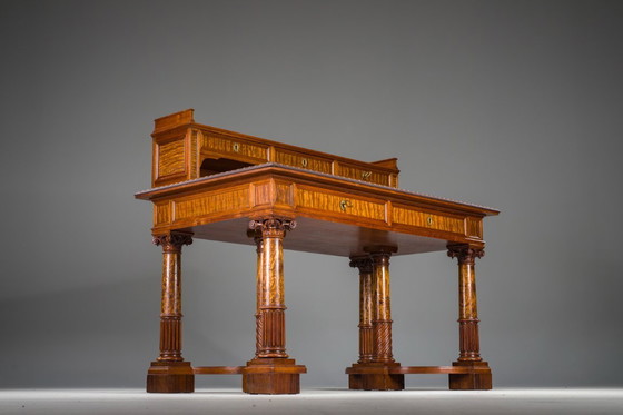 Image 1 of Wilhelmine Sekretär in Nussbaum & Edelholzfurnier mit Lederplatte