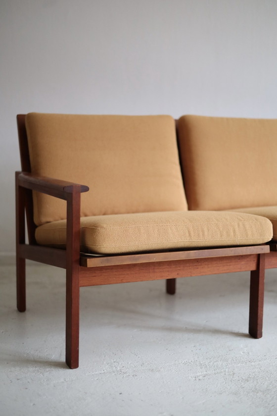 Vintage Capella 3-seater sofa Illum Wikkelso 1960s, Eilersen, 3-5 seaters, Wood, Textile, Yellow (photo 2 of 10)