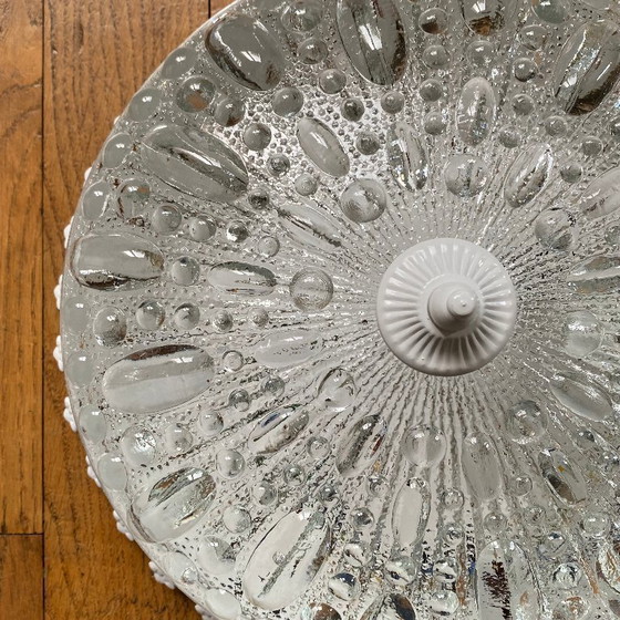 Image 1 of Lampada da soffitto antica con vetro trasparente e metallo bianco