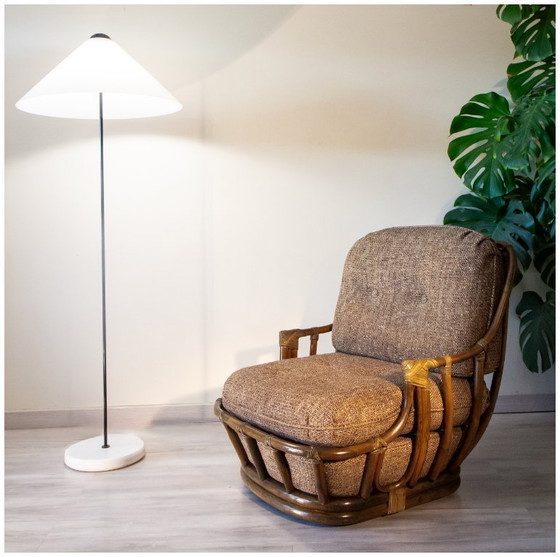 Image 1 of Chauffeuse Basse Année 80, Laine et Rotin, Pivotante