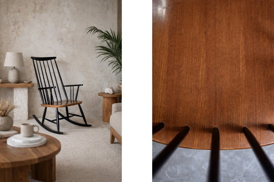 Image 1 of Fauteuil à bascule vintage en bois de style finlandais moderne du milieu du siècle, par Ilmari Tapiovaara pour Asko, années 1960