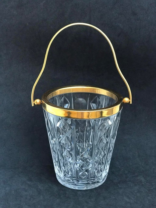 Secchiello per il ghiaccio in cristallo e metallo dorato Val Saint Lambert