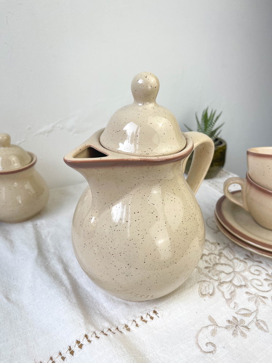 Image 1 of Gespikkeld Steengoed Koffieservies Tulowice Stijl Mid Century 20e eeuw