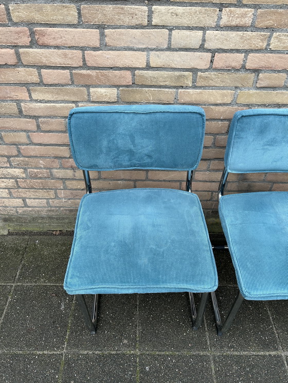 Image 1 of 3 sedie in tessuto a coste con struttura tubolare cromata