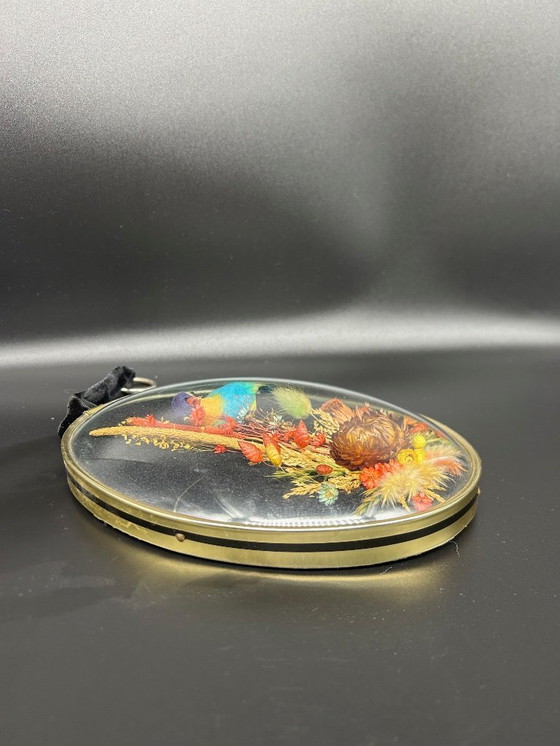 Image 1 of curved glass frame with bird decoration