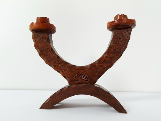 Image 1 of Vintage set of 2 candlestick / wood candlestick / Wooden Candle Stick
