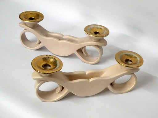 Keramik Kerzenhalter von Louis Giraud für Vallauris, 1950er, 2er Set