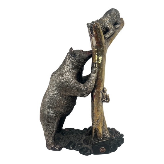 Image 1 of Scultura Zanfeld in argento sterling 999 raffigurante un'orsa con il suo cucciolo.