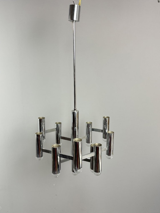 Image 1 of Mid-Century Design Large Sciolari Chandelier with Chromed Frame, Italy, 1970s