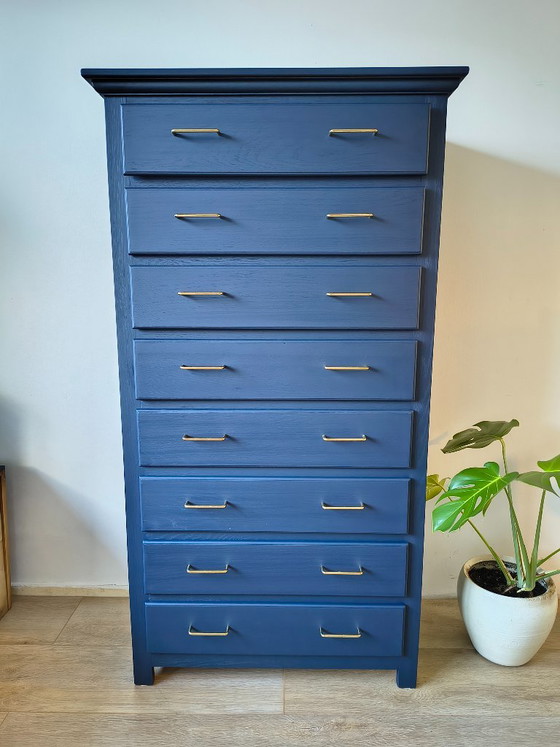 Solid Oak Chest of Drawers – Dark Blue & Gold – Wood (photo 10 of 10)