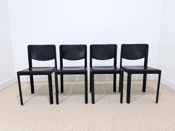Image 1 of Set di 4 sedie Matteo Grassi in pelle nera – design italiano