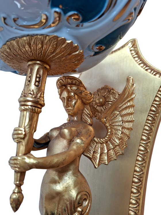 Image 1 of EXCLUSIVE SET: 8 "F.B.A.I. & TICHE" Wall Lights – Gold-Plated Brass and Cobalt Blue Porcelain