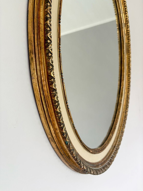 Image 1 of Pair of Oval Mirrors with Gold Finish, Italy, 1950s