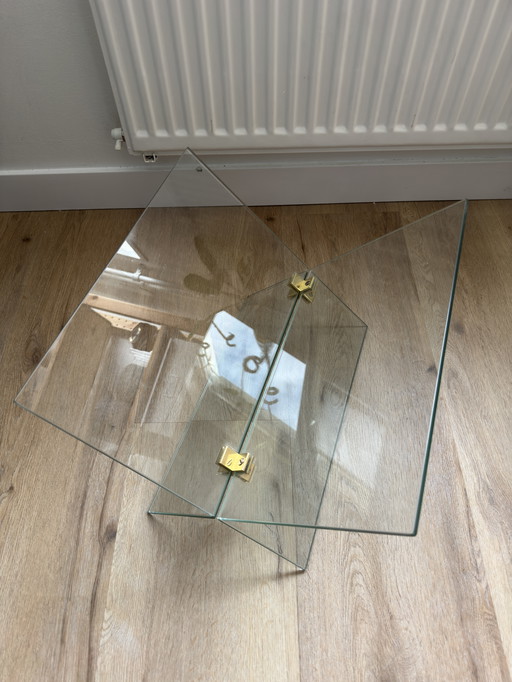 Italian Minimalist Glass & Brass Magazine Holder, Italy, c. 1970