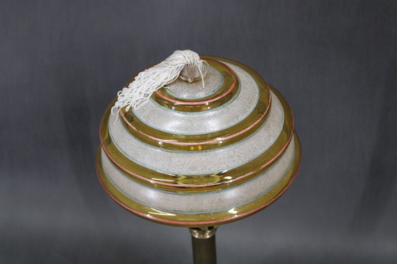 Image 1 of 1940s Restored Brass Table Lamp with Marble Base and Glass Shade