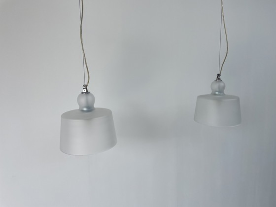 2 x Acquatinta Murano Glazen Hanglampen (Satijnen Afwerking) – Michele De Lucchi, Murano Glass (photo 10 of 14)