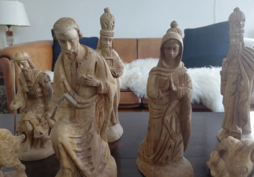 Handgeschnitztes Olivenholz Krippenfiguren Set XL 15-teilig