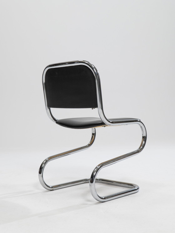 Image 1 of 6x vrijdragende chromen eetkamerstoelen, Italië, jaren 1980
