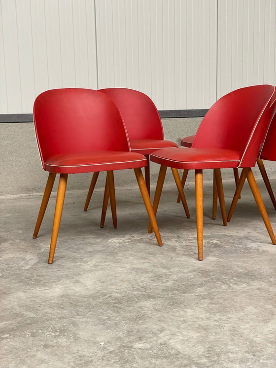 Image 1 of 6 Vintage 50's-60's RODE Skai eetkamerstoelen
