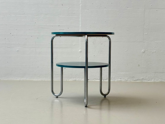 Image 1 of Bauhaus loop table with petrol-colored Resopal coating, 1960s