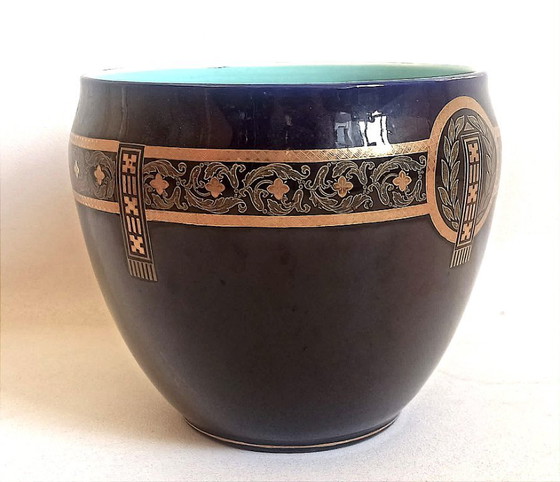 Image 1 of Cache-pot Sarreguemines Bleu Colbat Fin 19e Largeur 24,5 cm