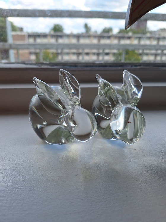 Image 1 of Vintage paper weight konijnen van glas