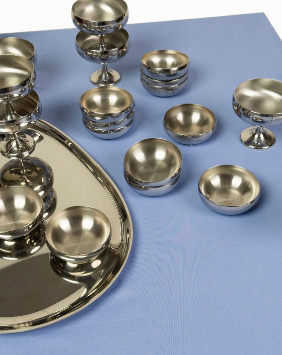Image 1 of 24 tazze da portata vintage AMC in acciaio inossidabile con vassoio ovale