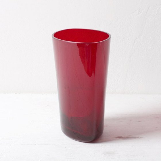 Image 1 of Ruby Red Mid-Century Vase: Vintage Reijmyre Glasbruk, Sweden