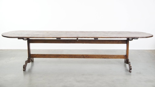 Table à manger ancienne XXL en bois de peuplier du XVIIIe siècle