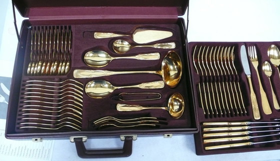 Image 1 of 70-delig bestek van SBS Solingen model Athen, 24 karaats verguld, in foedraal, jaren 60-70