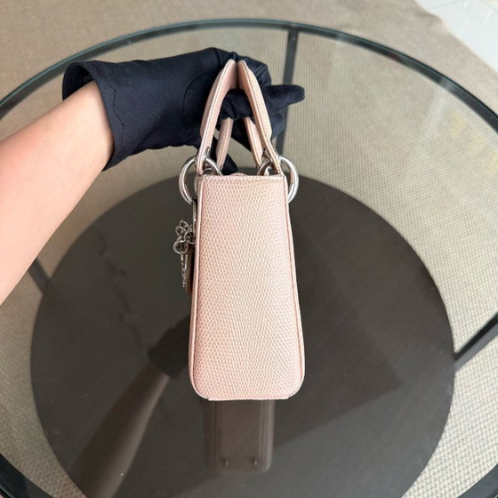Image 1 of DIOR LADY MINI - EXOTIC LIZARD BEIGE COLOR SILVER HARDWARE