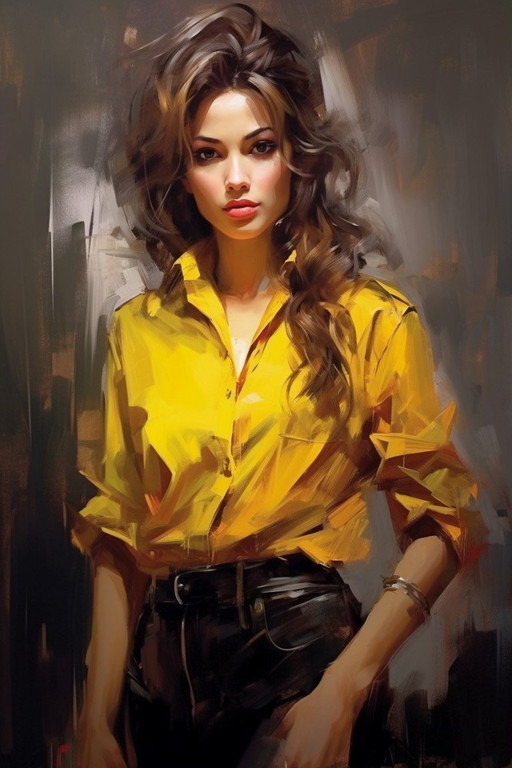 Léa Ottavi - Charming Girl - Digital artist painting on canvas – schilderijen tekeningen