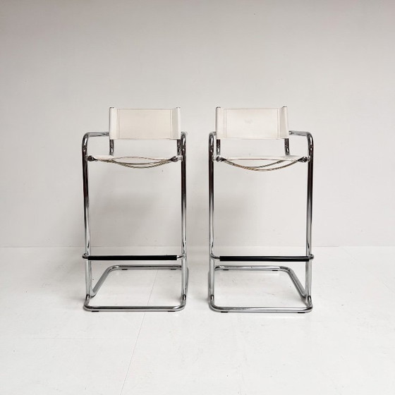 Image 1 of Ensemble de 2 tabourets de bar en cuir attribués à Mart Stam, années 1970
