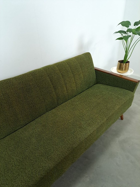 Image 1 of Sofa bed with green fabric and teak