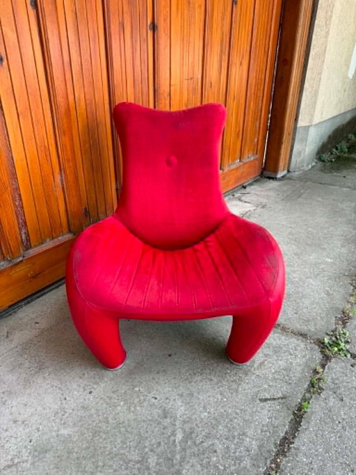Poltrona Lounge Vintage Organica in Velluto Rosso di Leolux, anni '70