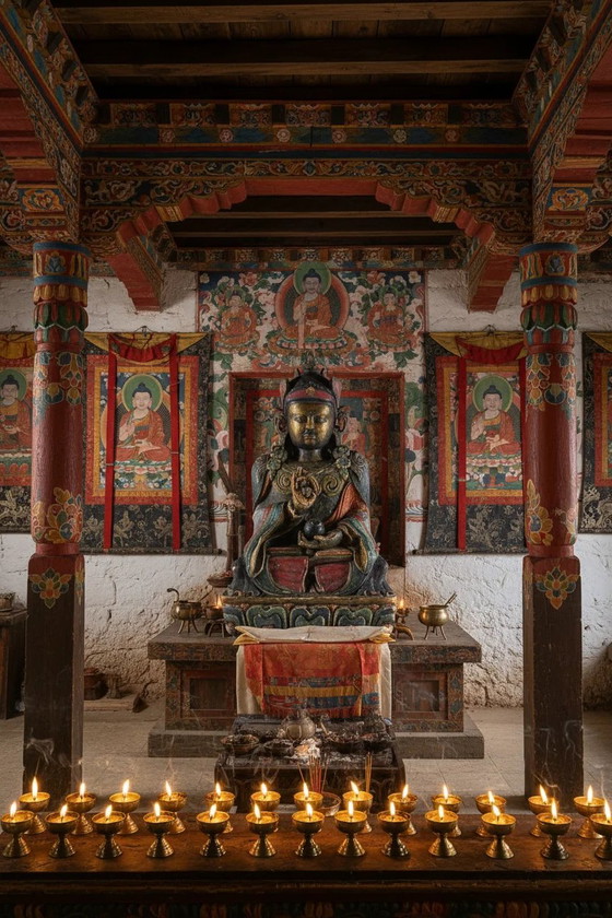 Rara Karma Pakshi (2º Karmapa) del siglo XVII – Escultura de madera policromada calidad museo – 44 cm – (photo 2 of 10)