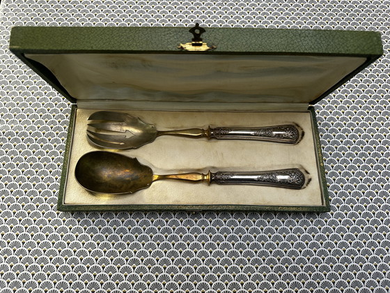 Image 1 of Posate da insalata in argento e dorate in stile Art Nouveau