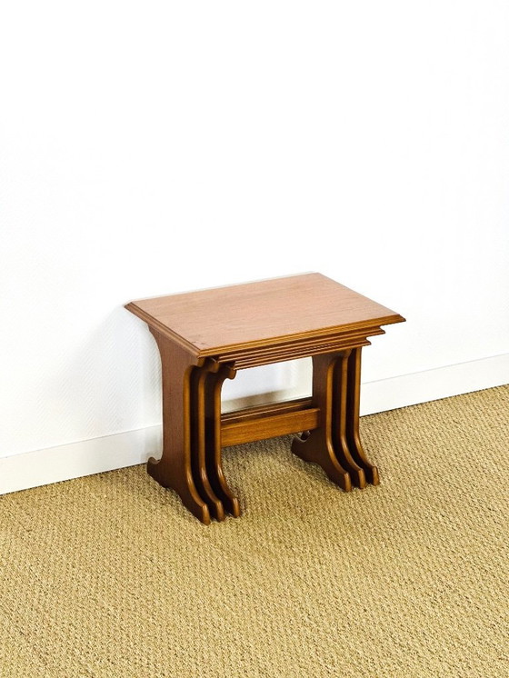 Image 1 of Set van 3 Scandinavische in elkaar passende salontafels van teakhout, 1960