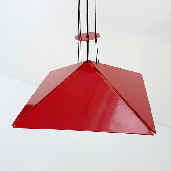 Image 1 of Rote verstellbare Pendelleuchte von Bieffeplast, 1980er Jahre