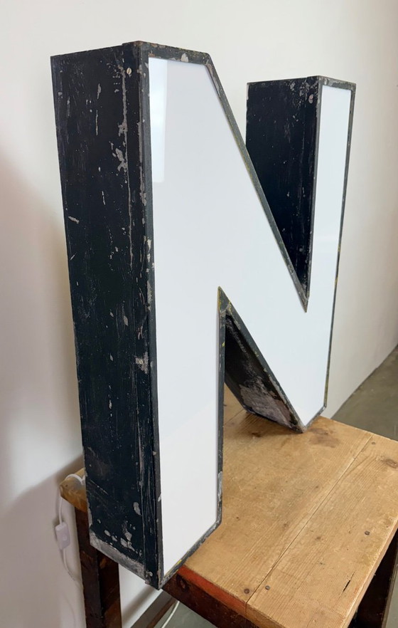 Image 1 of Large Vintage Illuminated Advertising Letter N , 1960s