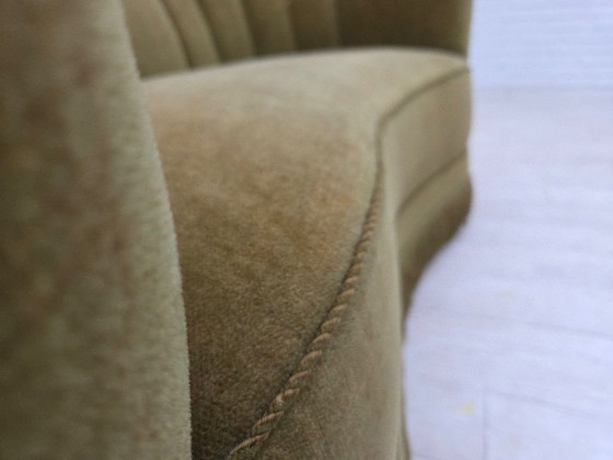 Image 1 of 1960s, Danish 2-seater "Banana" sofa, original green furniture velour.