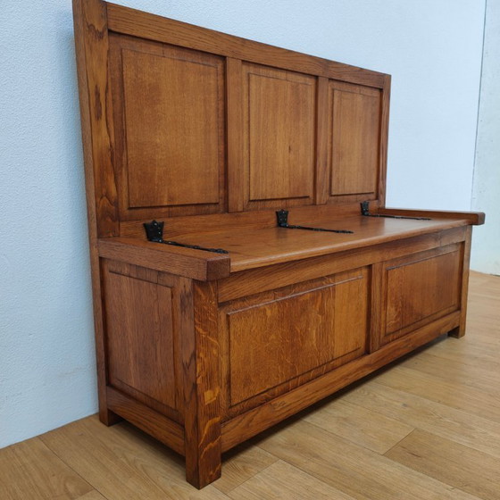 Image 1 of Vintage oak hall bench, bench, storage bench, toy chest