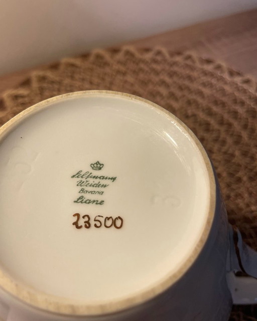 Tetera Seltmann Weiden Liane Bavaria – Tetera de porcelana vintage con detalles dorados – 20 cm – Alemania