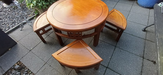 Image 1 of Vintage 1950s teak Chinese tea table coffee table